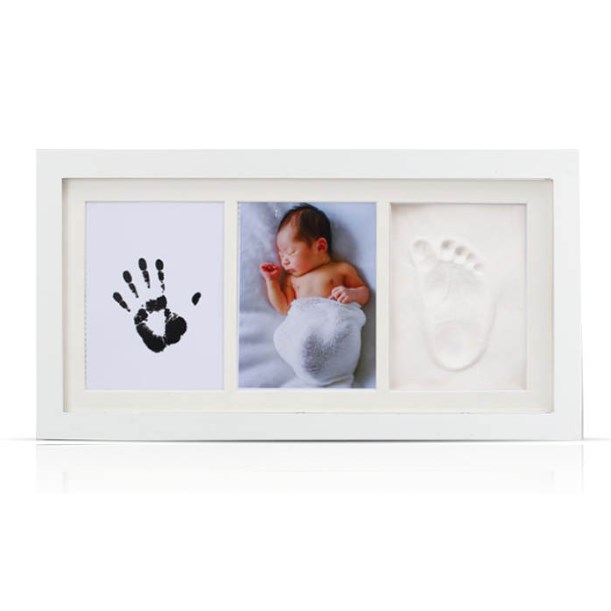 Baby Hand en Voetafdruk - Klei en inkt Kit Fotolijst / Wit