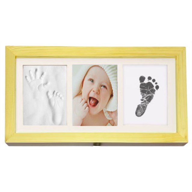 Baby Hand en Voetafdruk - Klei en inkt Kit Fotolijst / Houtkleur